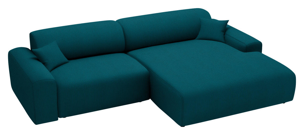 ECKSOFA in Velours, Feincord Petrol  - Petrol/Schwarz, Design, Kunststoff/Textil (292/178cm) - Livetastic