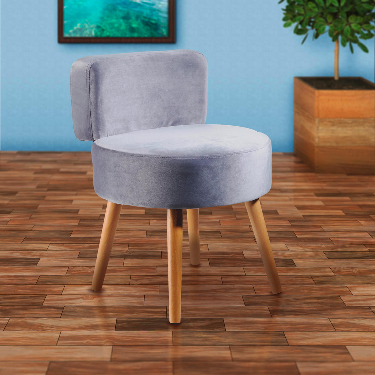 SESSEL Samt Grau    - Grau, Design, Holz/Textil (44/58/44cm) - Echtwerk