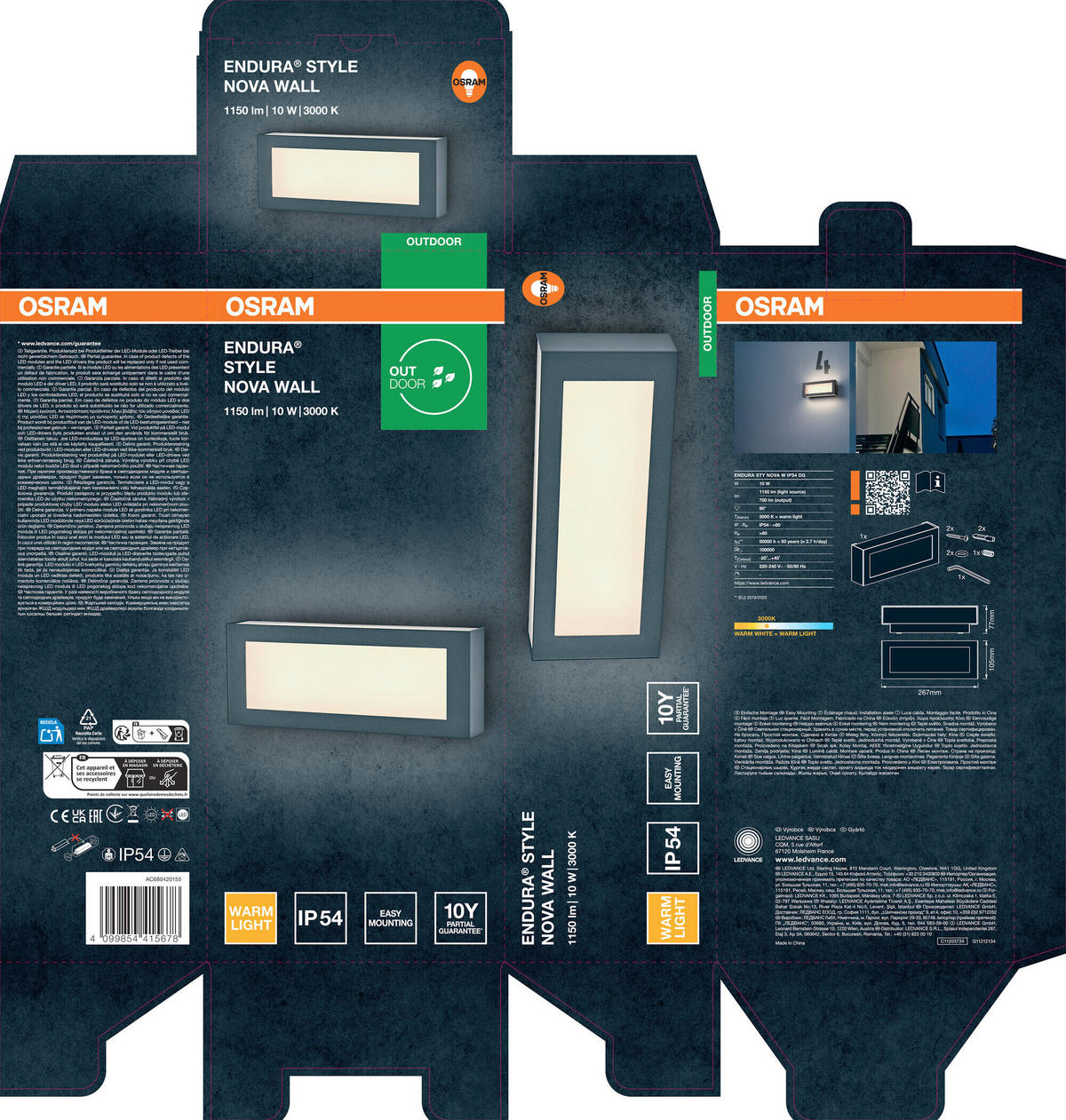 LED-AUßENLEUCHTE 26,7/7,7/10,5 cm   - Dunkelgrau, Basics, Kunststoff/Metall (26,7/7,7/10,5cm) - Osram