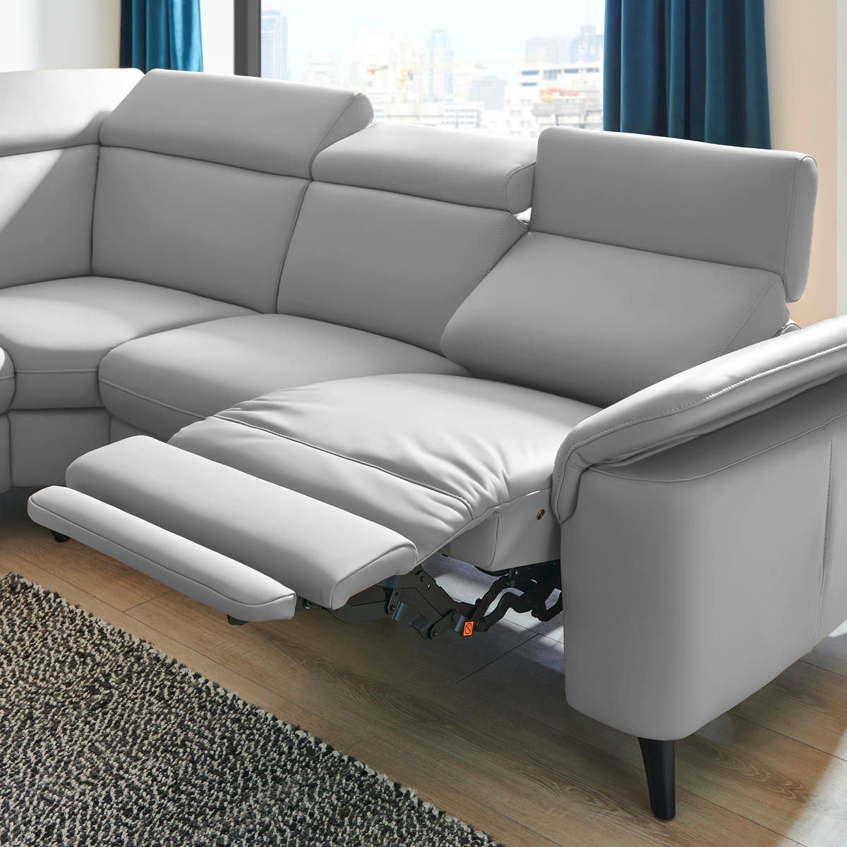 ECKSOFA in Echtleder Grau  - Schwarz/Grau, Design, Leder/Metall (239/285cm) - Cantus