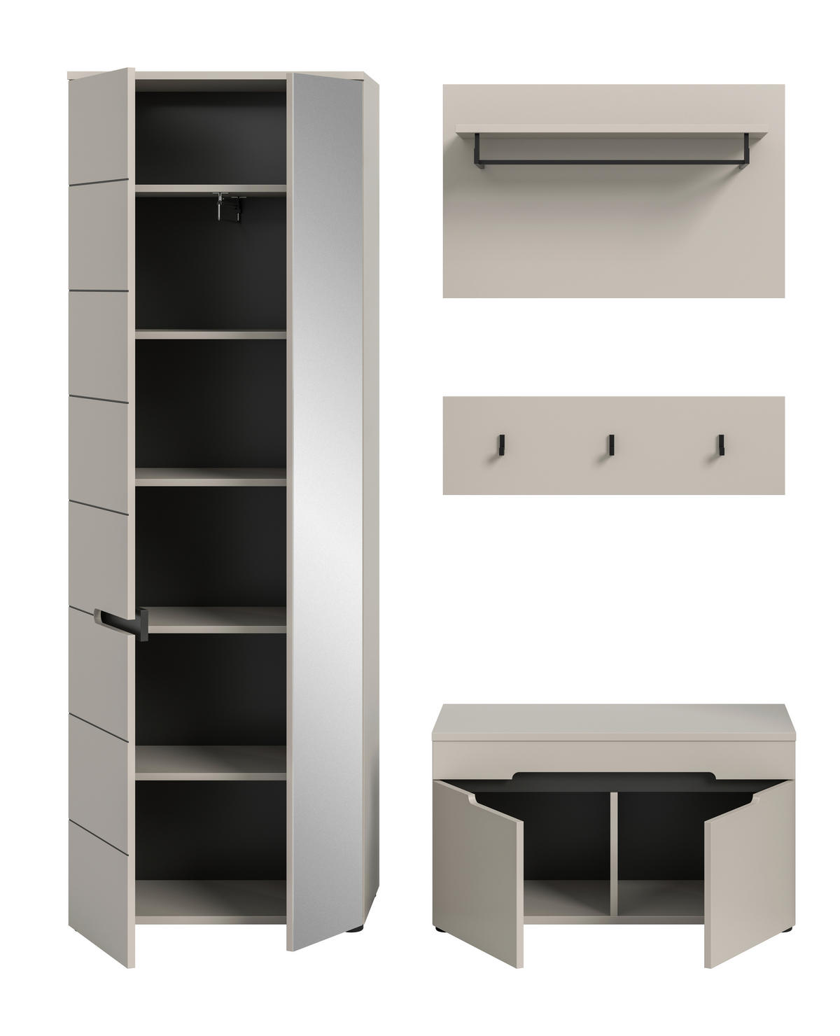 GARDEROBE 3-teilig  in 160/190/37 cm  - Kaschmir/Grau, Design, Holzwerkstoff (160/190/37cm) - MID.YOU