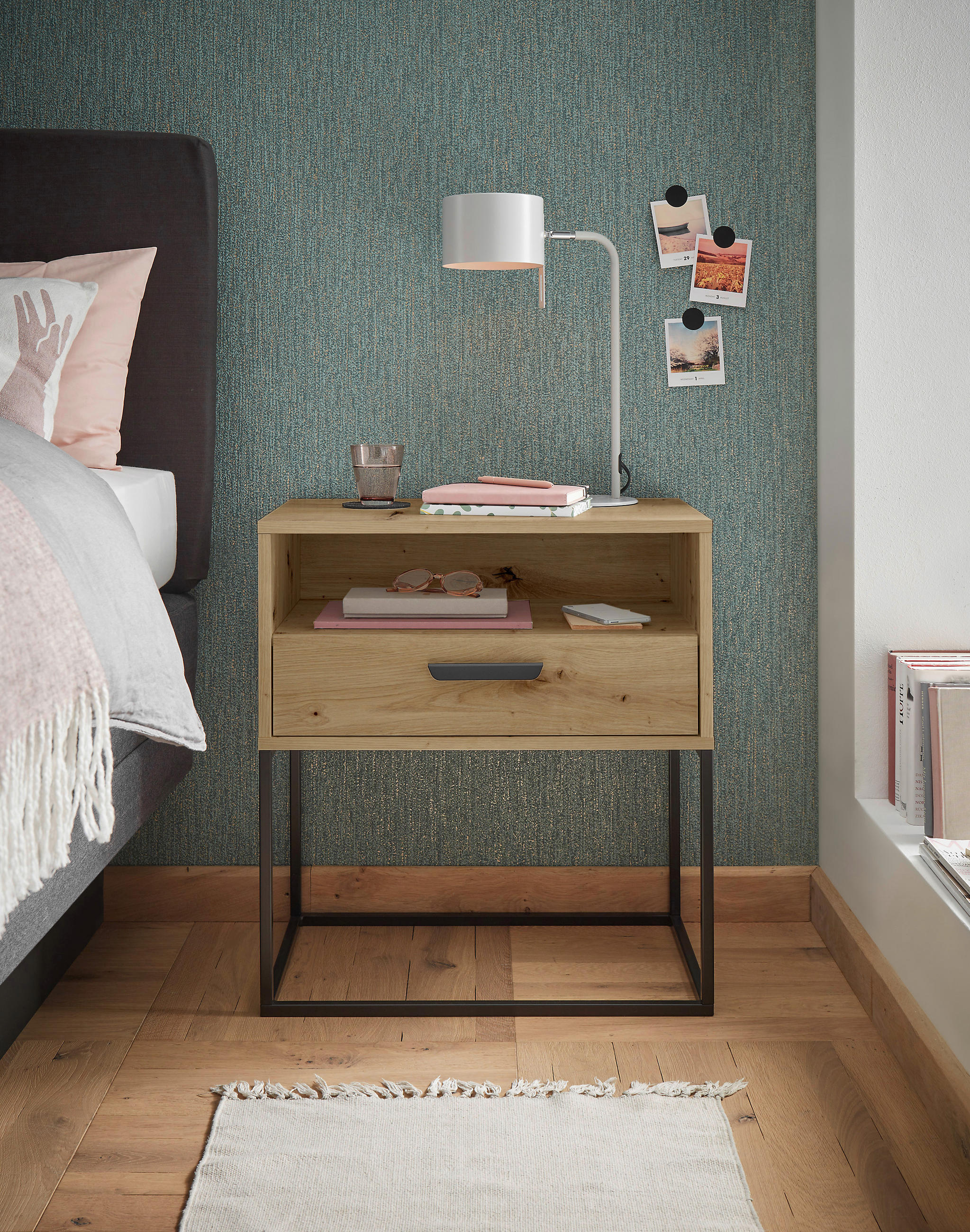 NACHTSCHRANK 60/65/39 cm  - Schwarz/Eiche Artisan, Design, Holzwerkstoff/Kunststoff (60/65/39cm) - Boxxx