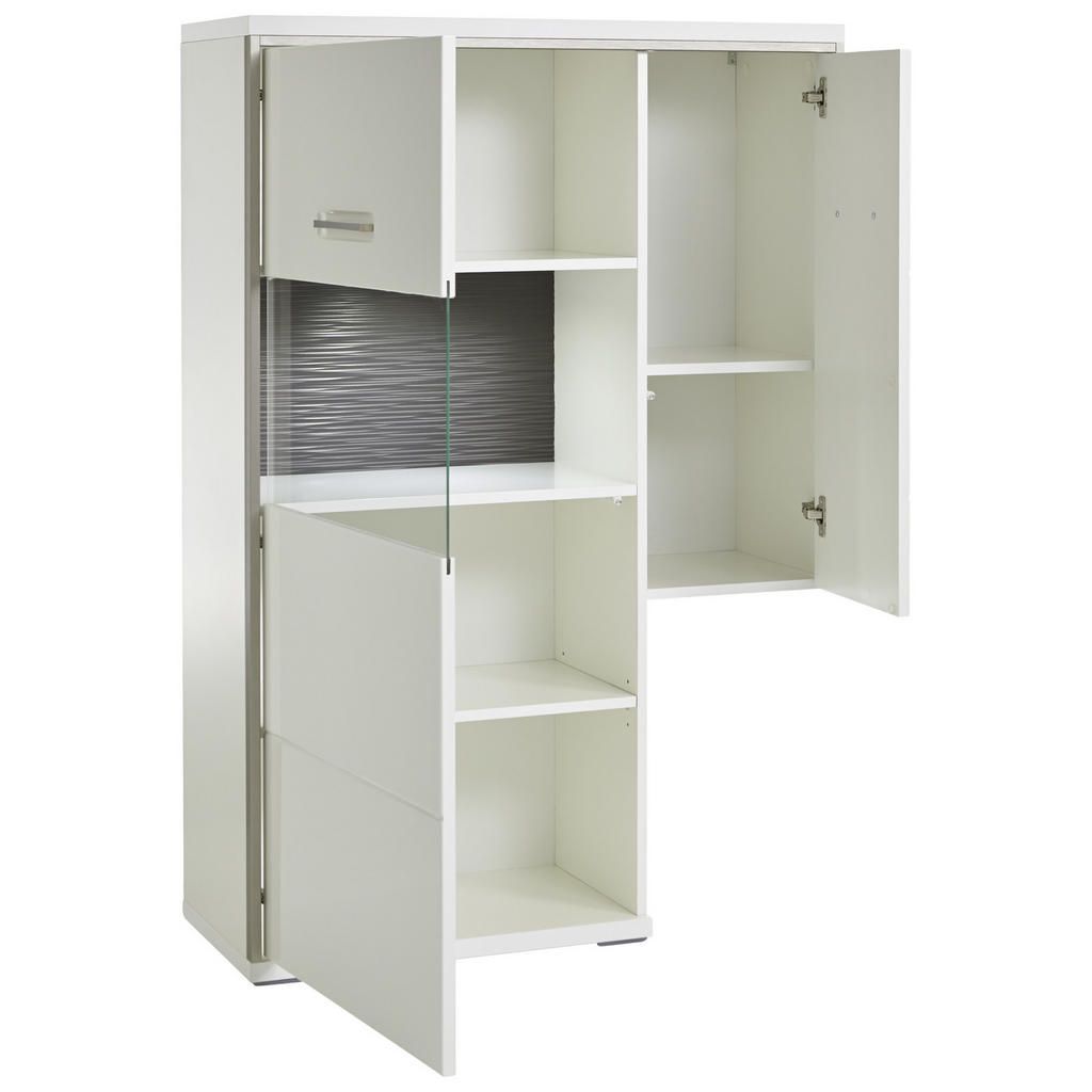 Thumbnail - Livetastic Highboard Accra, Grau, Silber, Weiß, Weiß Hochglanz, Metall, 2 Fächer, 94x137x38 cm, Made in EU, stehend, Woh...