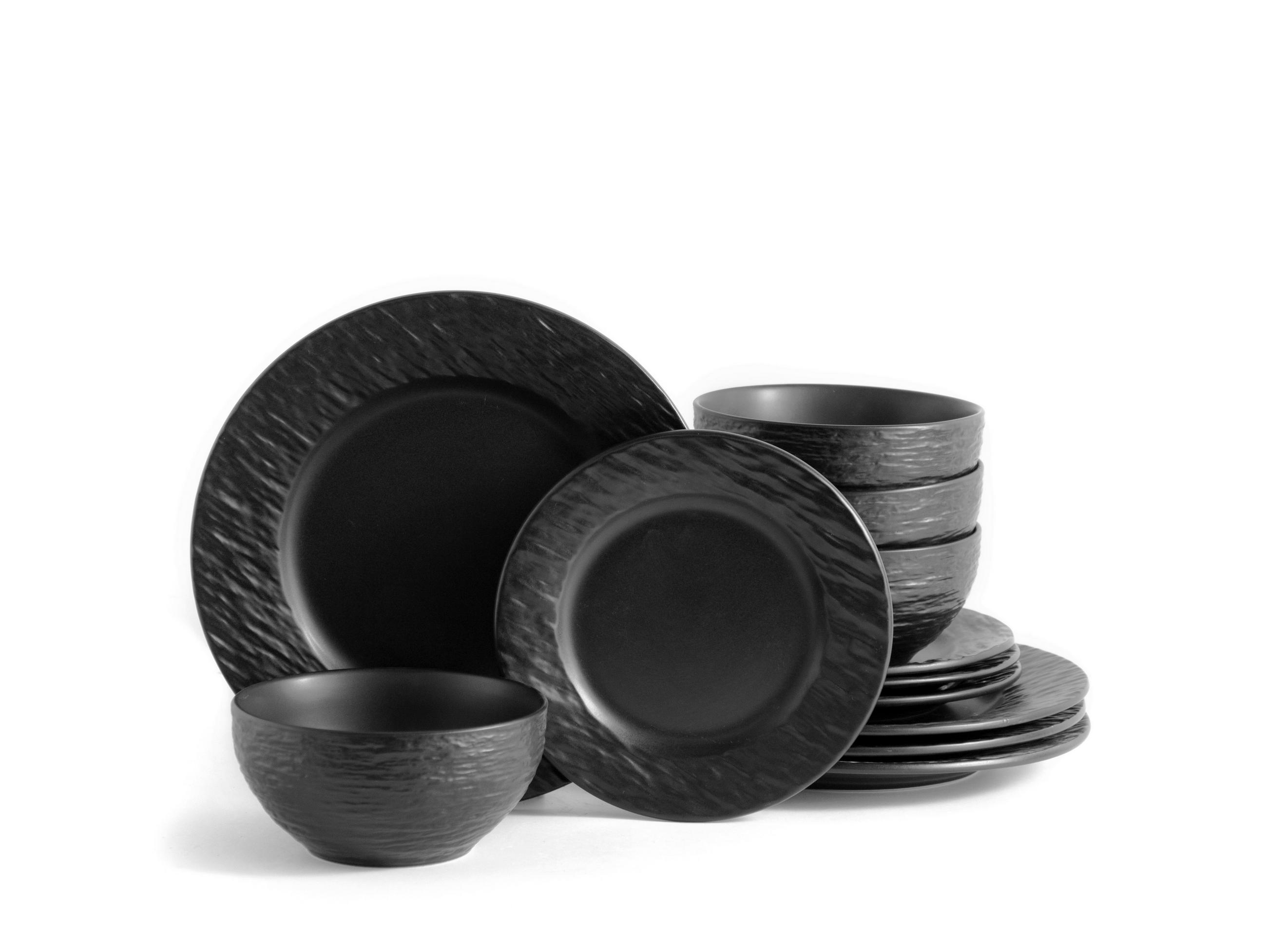 TAFELSERVICE New Modern 12-teilig  - Schwarz, Basics, Keramik (6,44kg) - Echtwerk