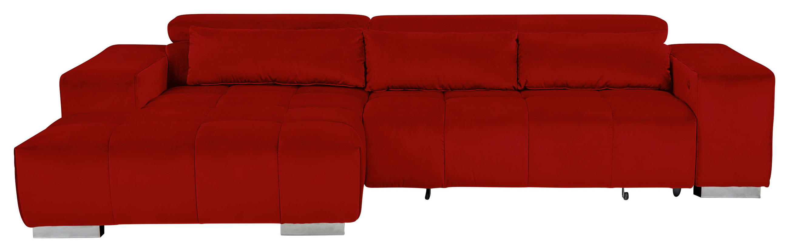 ECKSOFA Rot Velours Kopfteilverstellung  - Silberfarben/Rot, KONVENTIONELL, Textil/Metall (186/307cm) - Livetastic
