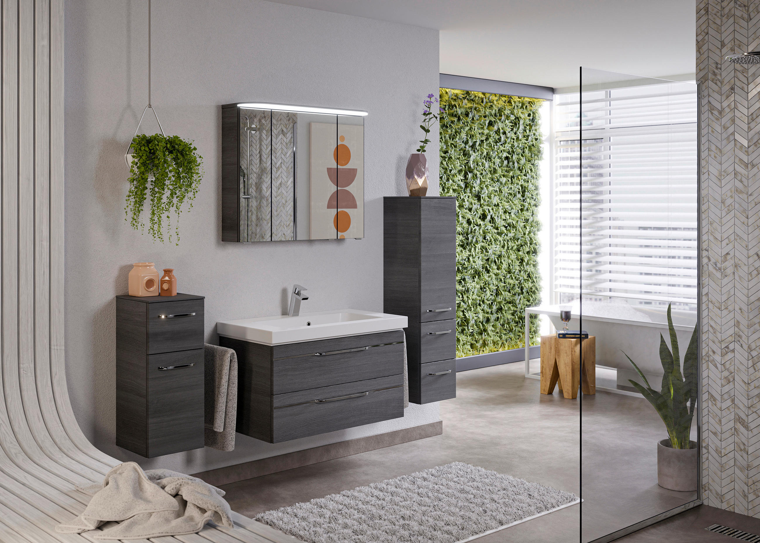 BADEZIMMER 5-teilig in 152 cm - Chromfarben/Graphitfarben, KONVENTIONELL, Glas/Holzwerkstoff (152cm) - Pelipal