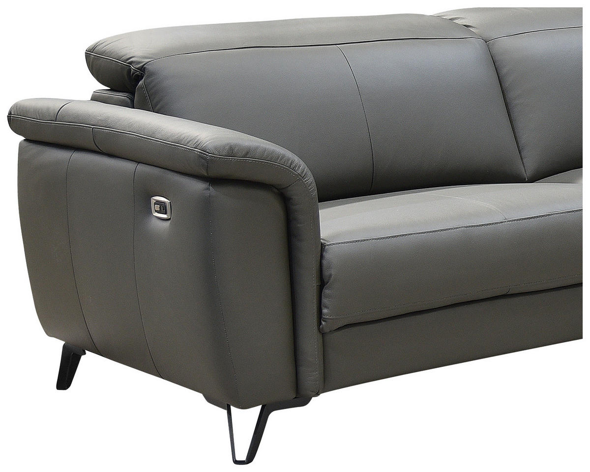 ECKSOFA Dunkelgrau Echtleder  - Dunkelgrau/Schwarz, MODERN, Leder/Holz (303/240cm) - Livetastic
