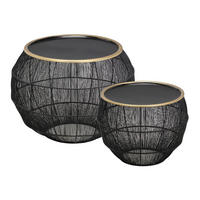 BEISTELLTISCHSET rund Schwarz, Goldfarben  - Goldfarben/Schwarz, MODERN, Metall - Milino