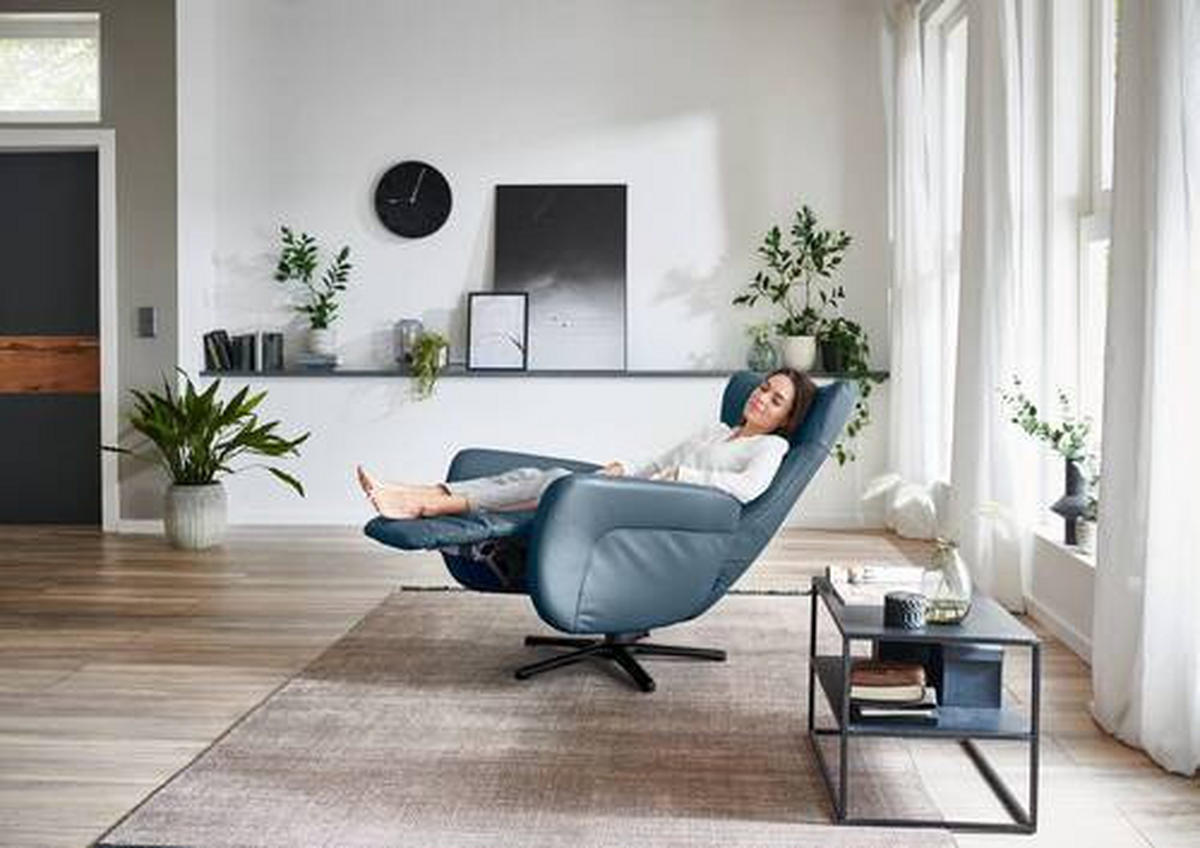 RELAXSESSEL in Leder Blau  - Blau/Schwarz, Design, Leder/Metall (76/112/83cm) - Beldomo Speed