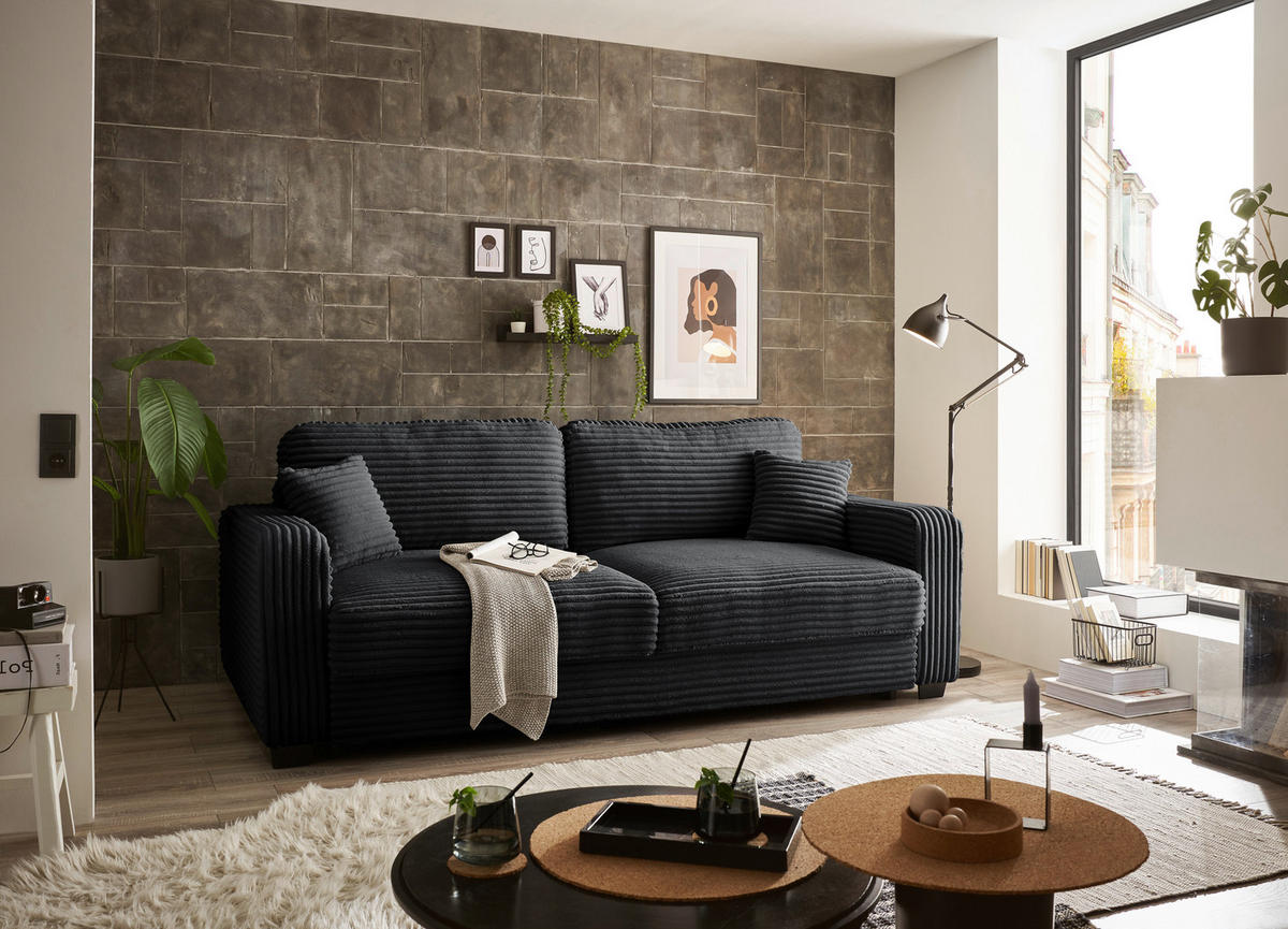 SCHLAFSOFA in Cord Schwarz  - Schwarz, Konventionell, Kunststoff/Textil (235/89/92cm) - MID.YOU