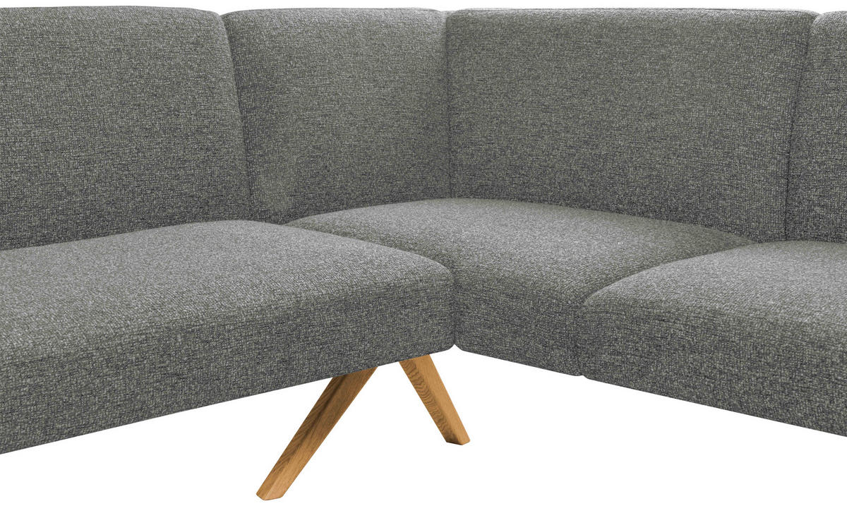 ECKBANK 218/172 cm Webstoff Grau Eiche vollmassiv   - Eichefarben/Grau, KONVENTIONELL, Holz/Textil (218/172cm) - Linea Natura