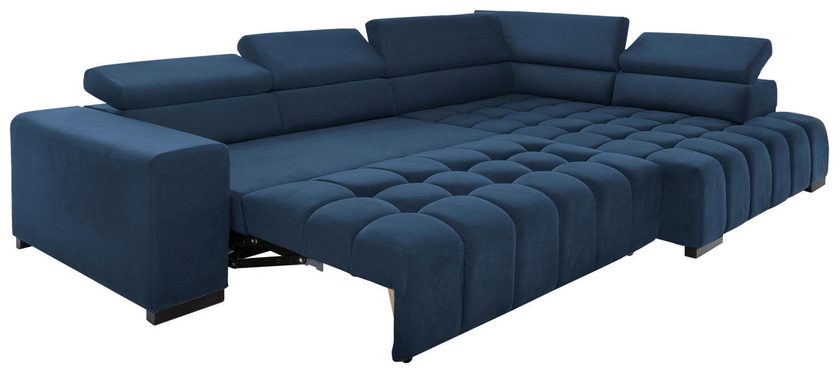 ECKSCHLAFSOFA in Blau Textil   - Blau/Schwarz, Design, Holz/Textil (307/201cm) - Livetastic