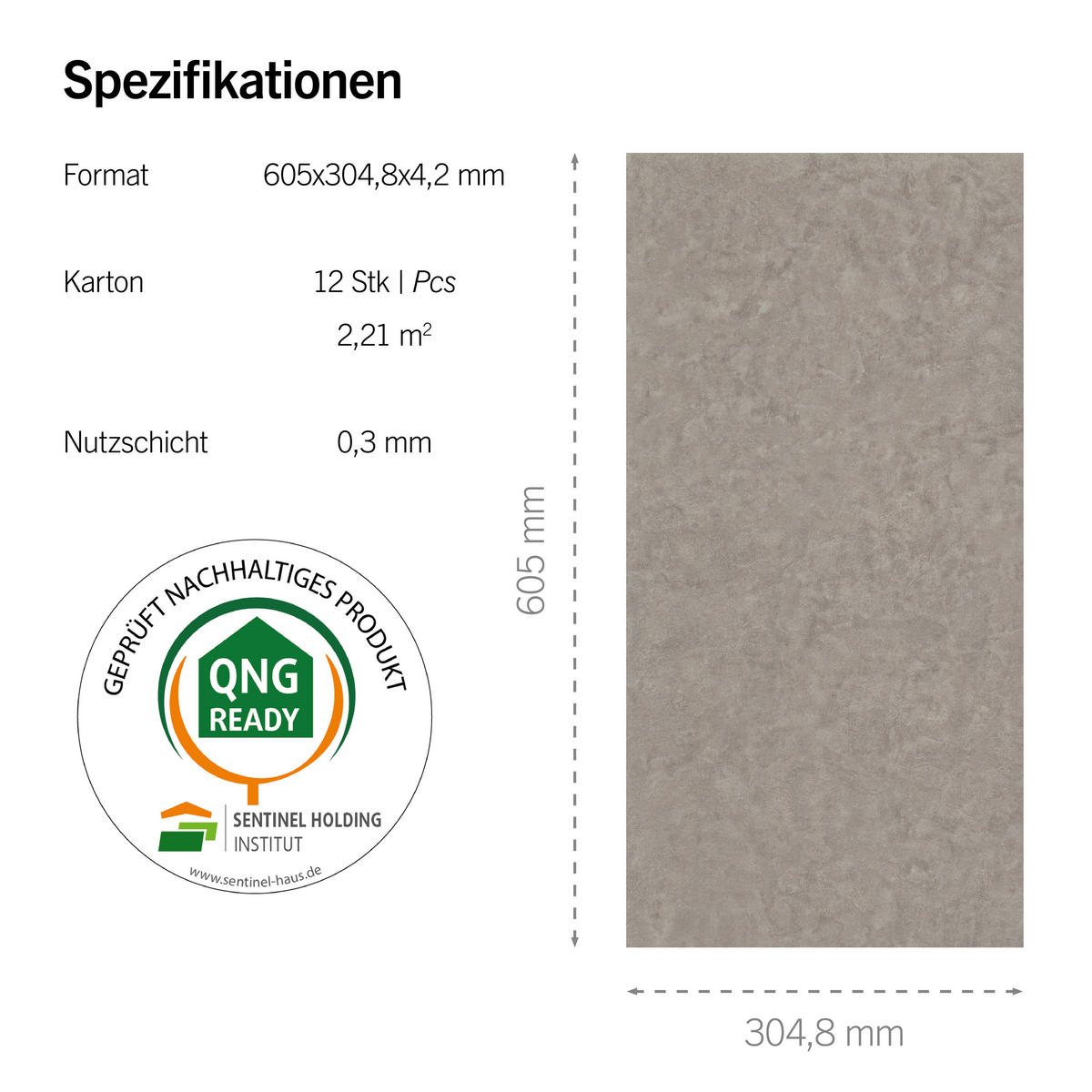 DESIGNBODEN Stone 4.2  per  m² - Greige, Basics, Kunststoff (60.5/30.48/0.42cm)