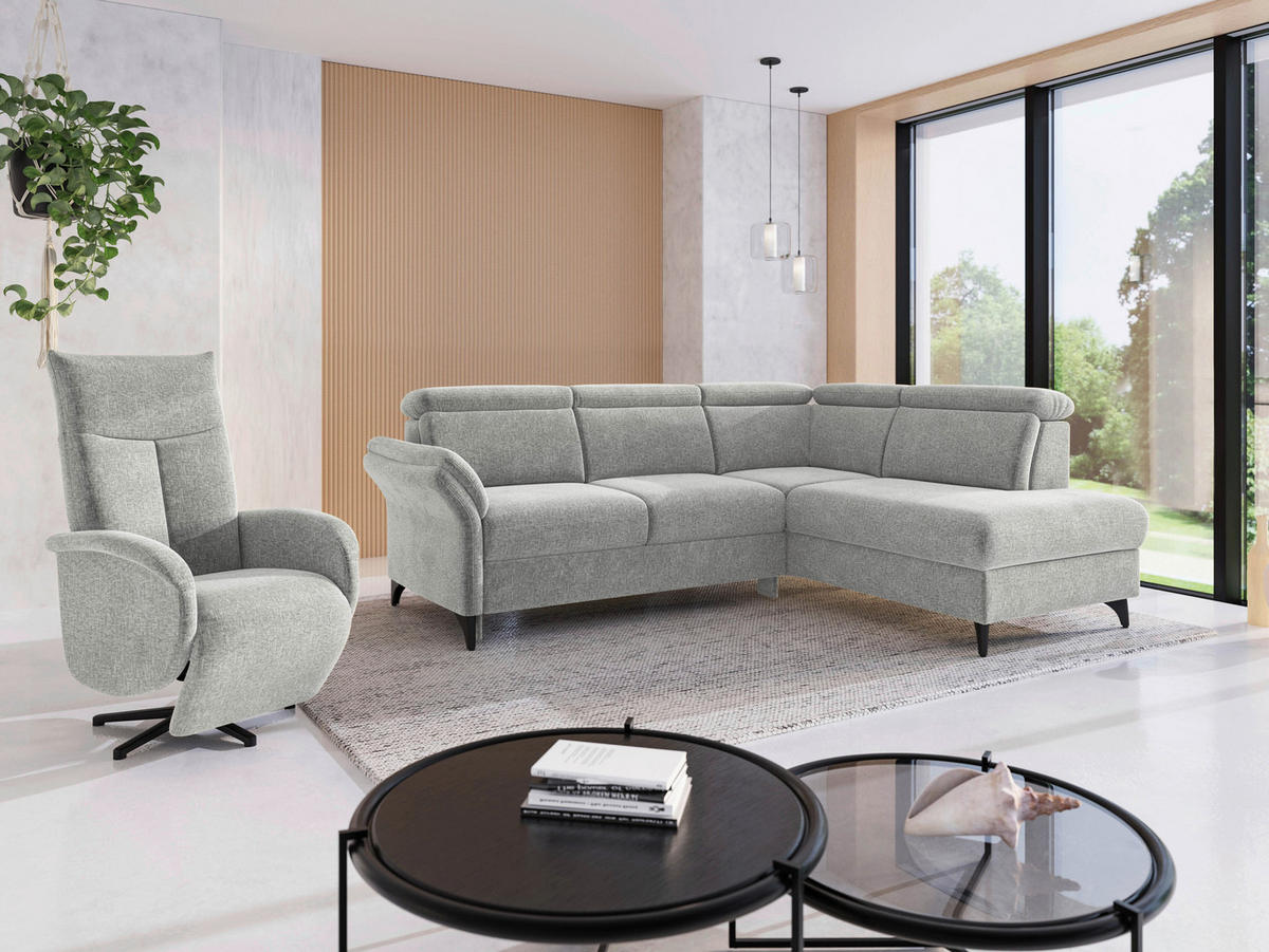 ECKSOFA Flachgewebe Hellgrau  - Hellgrau/Schwarz, Konventionell, Textil/Metall (247/193cm) - Sit & More