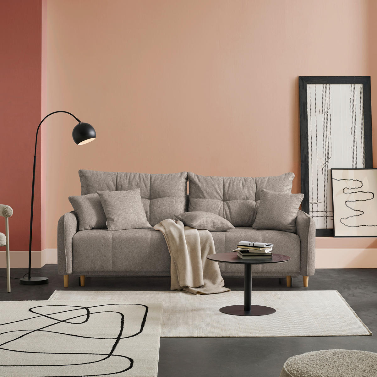 SCHLAFSOFA  in Struktur Hellbraun  - Hellbraun/Buchefarben, Design, Holz/Textil (217/97/101cm) - Carryhome