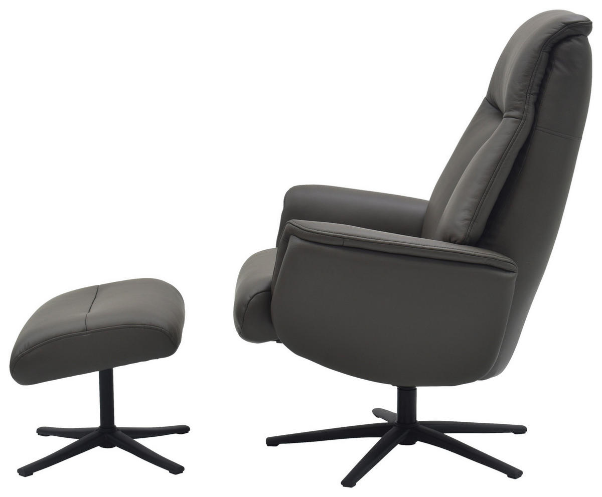 RELAXSESSELSET Lederlook Echtleder    - Dunkelbraun/Schwarz, Design, Leder/Holz (72/109/86/111/81cm) - Livetastic