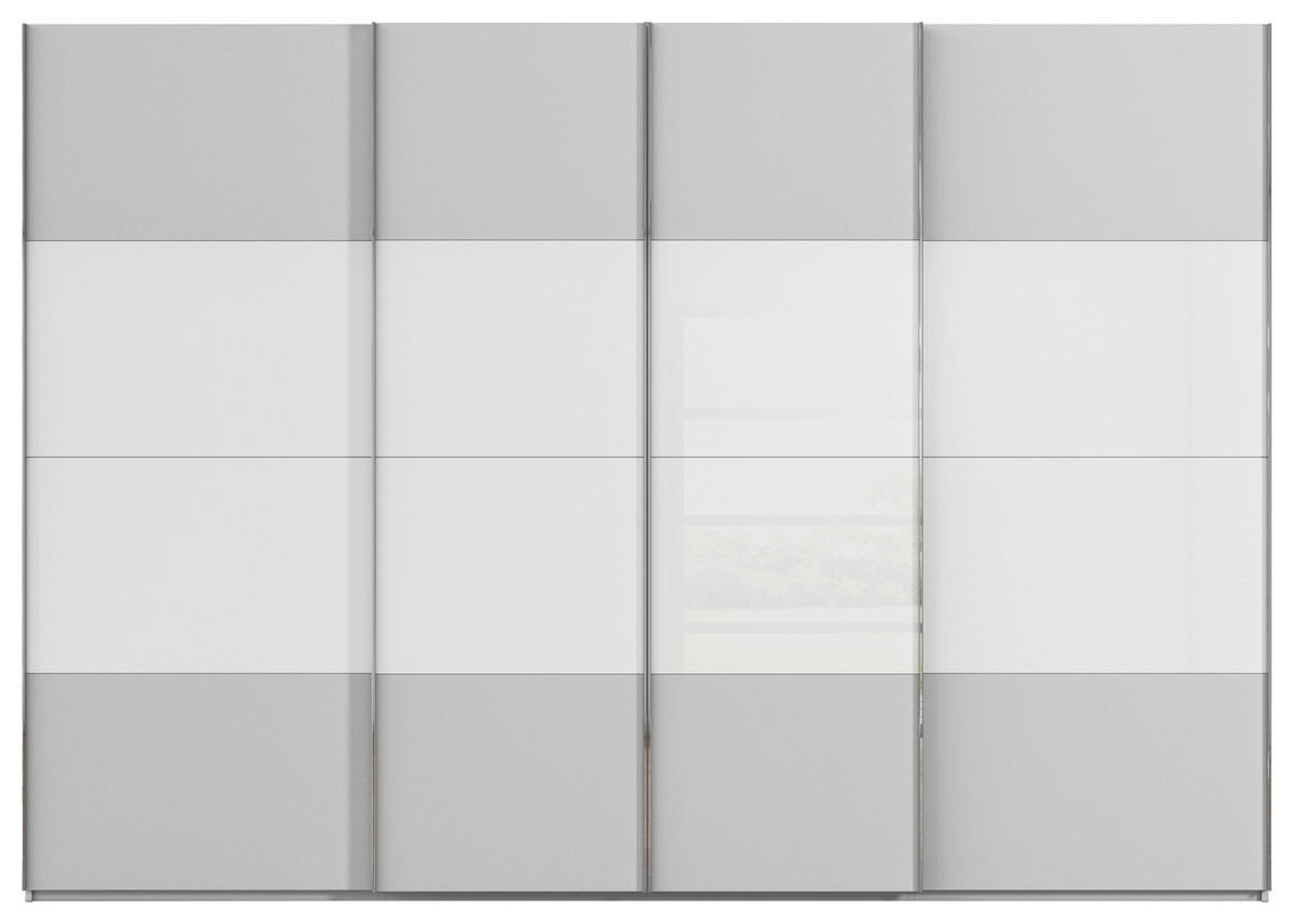 SCHWEBETÜRENSCHRANK 316/235/68 cm 4-türig Grau, Weiß  - Chromfarben/Weiß, KONVENTIONELL, Glas/Holzwerkstoff (316/235/68cm) - Novel