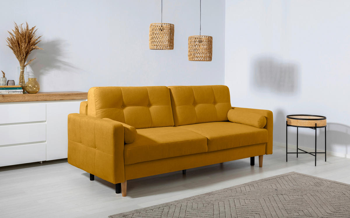 SCHLAFSOFA in Gelb  - Gelb/Buchefarben, Design, Holz/Textil (222/93/99cm) - MID.YOU