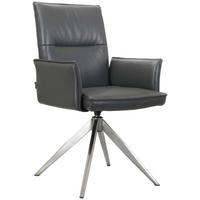 STOL MED ARMSTÖD rostfritt stål äkta läder pigmenterad  - stålfärgad/antracit, Design, metall/läder (57/92/63,5cm) - Novel