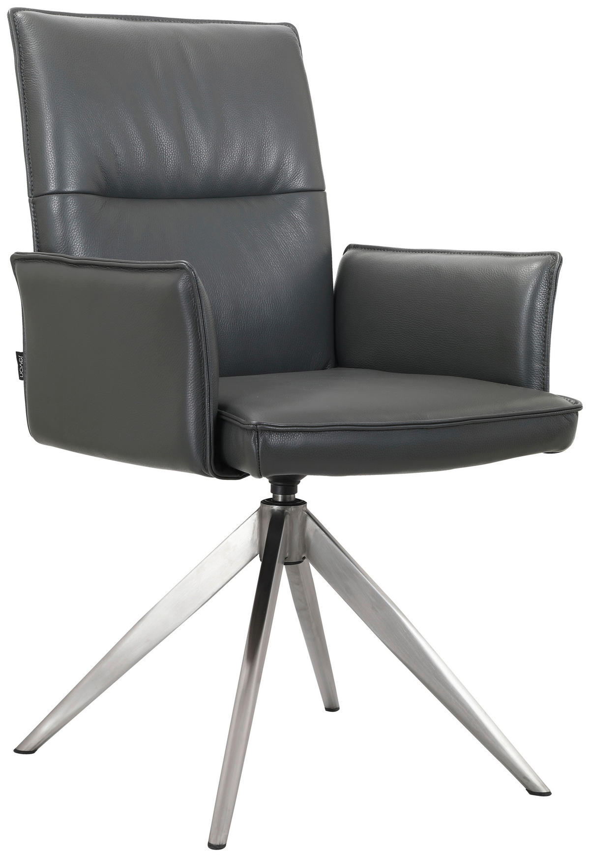 STOL MED ARMSTÖD rostfritt stål äkta läder pigmenterad  - stålfärgad/antracit, Design, metall/läder (57/92/63,5cm) - Novel