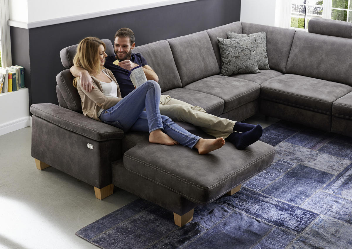 WOHNLANDSCHAFT Grau Mikrofaser  - Eichefarben/Beige, Design, Holz/Textil (235/316/167cm) - Beldomo System