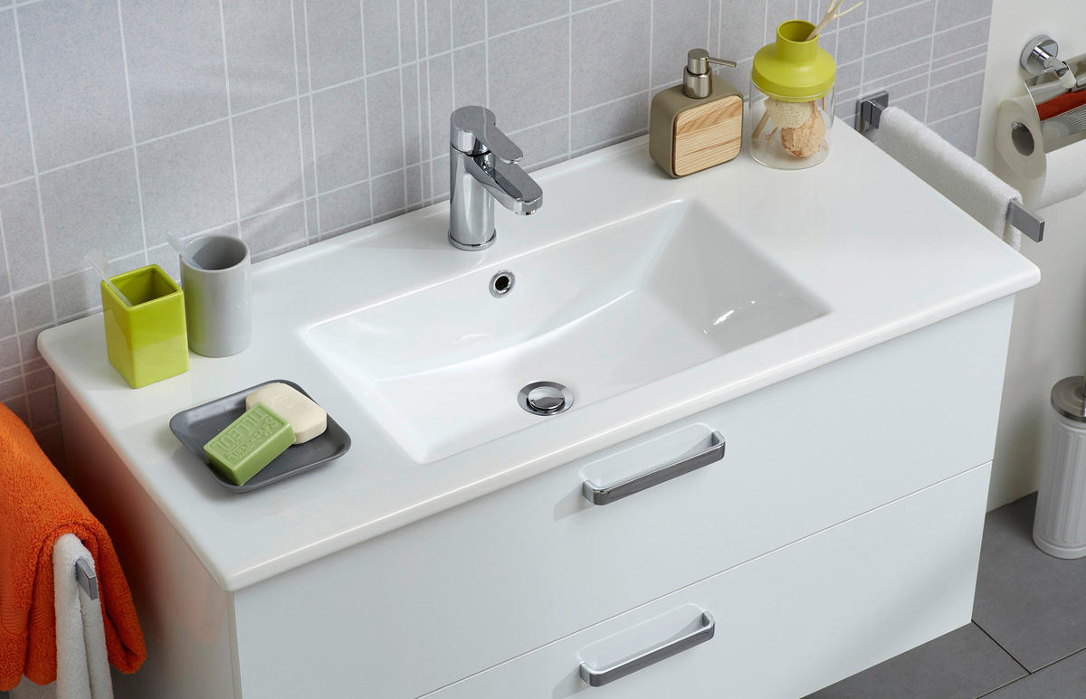 FÜRDŐSZOBABÚTOR - krómszínű/fehér, Design, faalapú anyag/üveg (100cm) - Xora