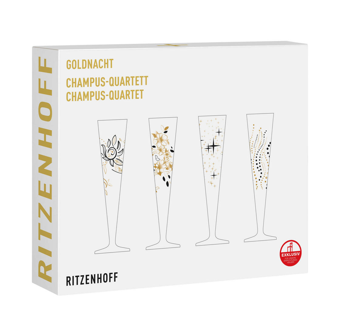 CHAMPAGNERGLAS Goldnacht 205 ml 4-teilig  - Goldfarben/Schwarz, Trend, Glas (7,2/24/7,2cm) - Ritzenhoff Breker