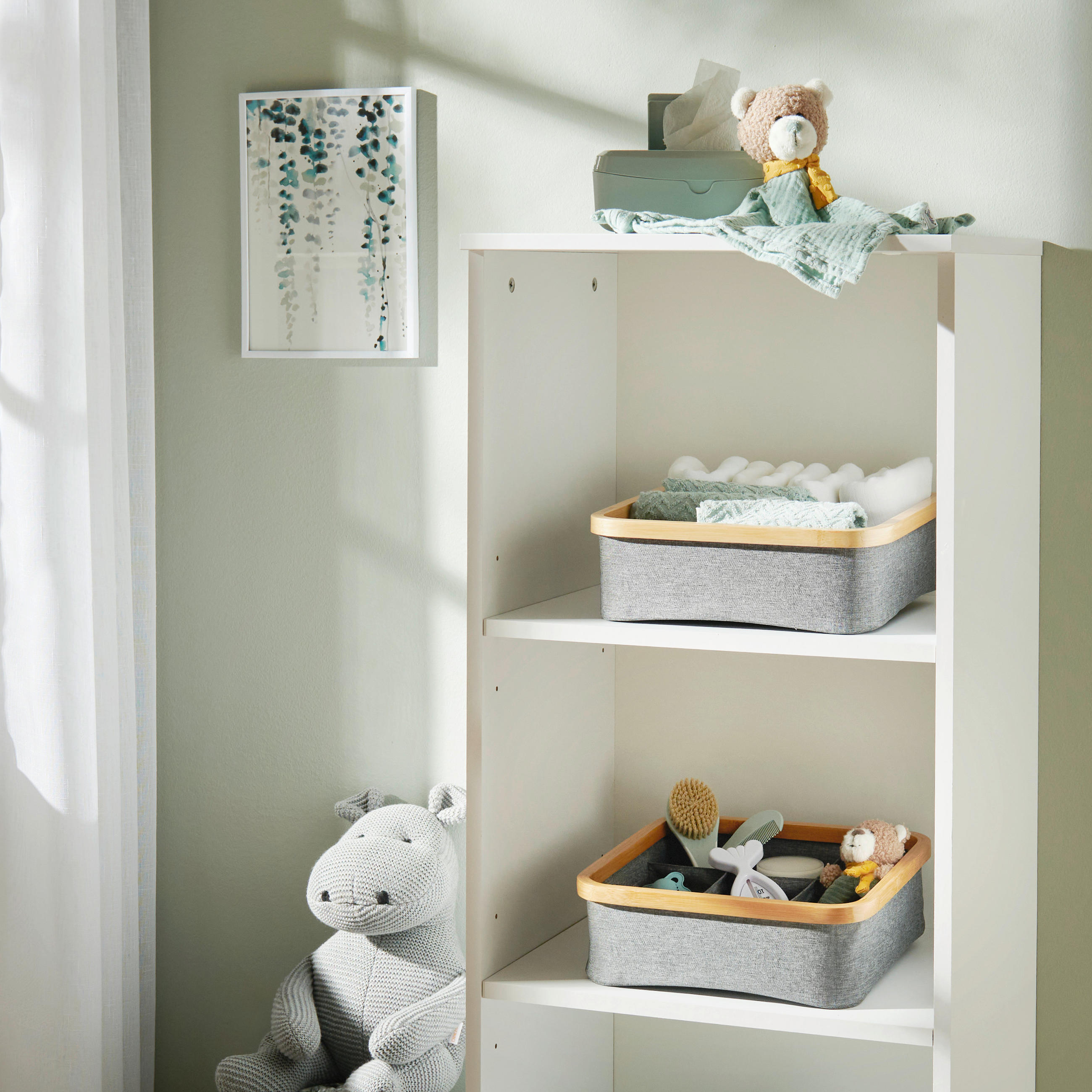 ORGANIZÉR - šedá, Basics, karton/dřevo (30/30/9cm) - Jimmylee