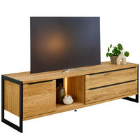 LOWBOARD Schwarz, Eichefarben  195/57,4/50 cm  - Eichefarben/Schwarz, Natur, Glas/Holzwerkstoff (195/57,4/50cm) - Linea Natura