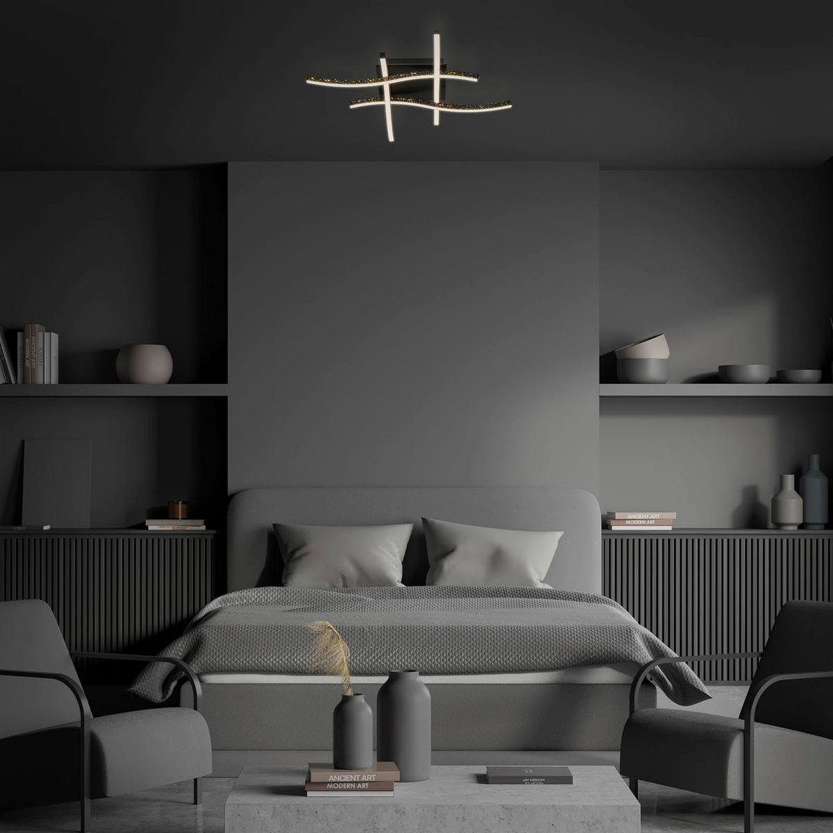 LED-DECKENLEUCHTE Rey 64,5/64,5/10 cm  - Schwarz, Design, Kunststoff/Metall (64,5/64,5/10cm)