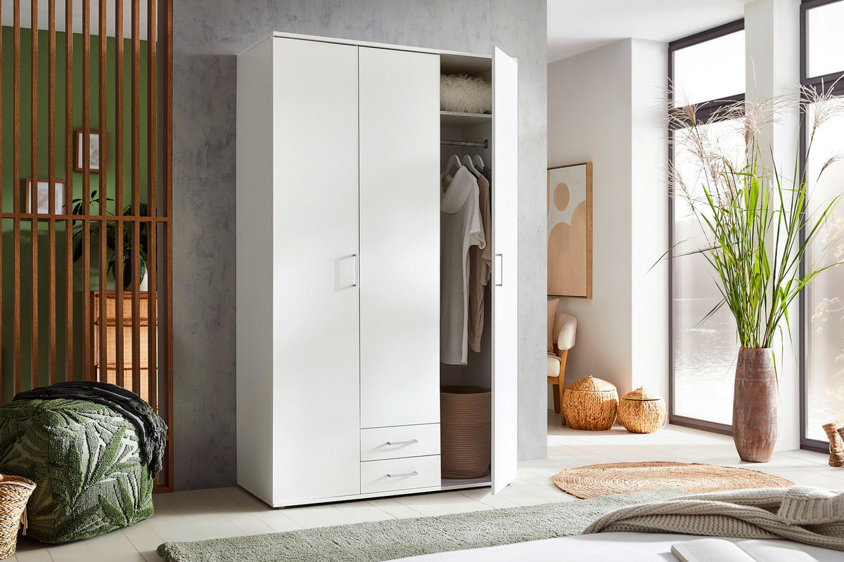 OMARA S KLASIČNIMI VRATI, bela  - bela/barve aluminija, Konvencionalno, umetna masa/leseni material (120/196/54cm) - Carryhome