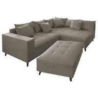 Ecksofa inkl. Hocker in Webstoff Grau  - Schwarz/Grau, Design, Holz/Textil (247/174cm) - MID.YOU