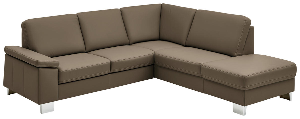 ECKSOFA  in Echtleder Graubraun  248/235 cm  - Graubraun/Alufarben, Design, Leder/Metall (248/235cm) - Beldomo Premium