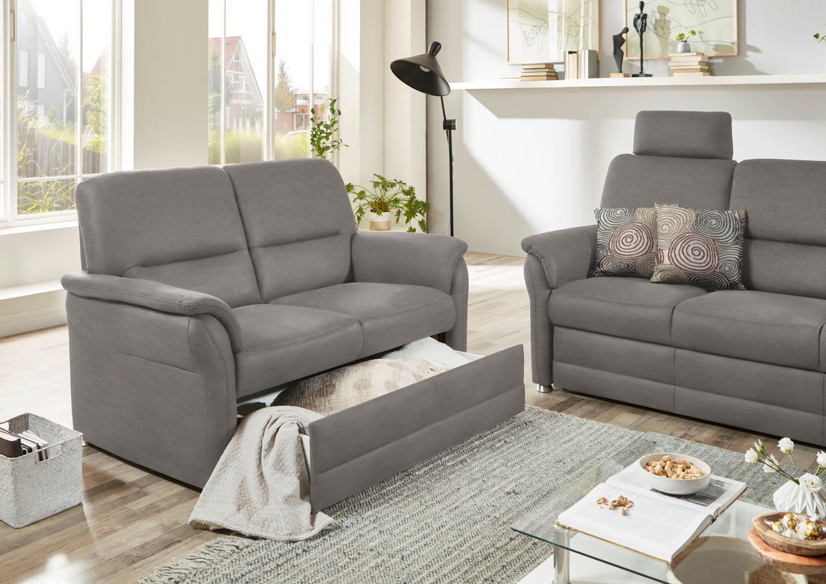 SITZGARNITUR in Mikrofaser Hellgrau  - Hellgrau/Alufarben, Konventionell, Textil/Metall (192/96/89cm) - Beldomo Comfort