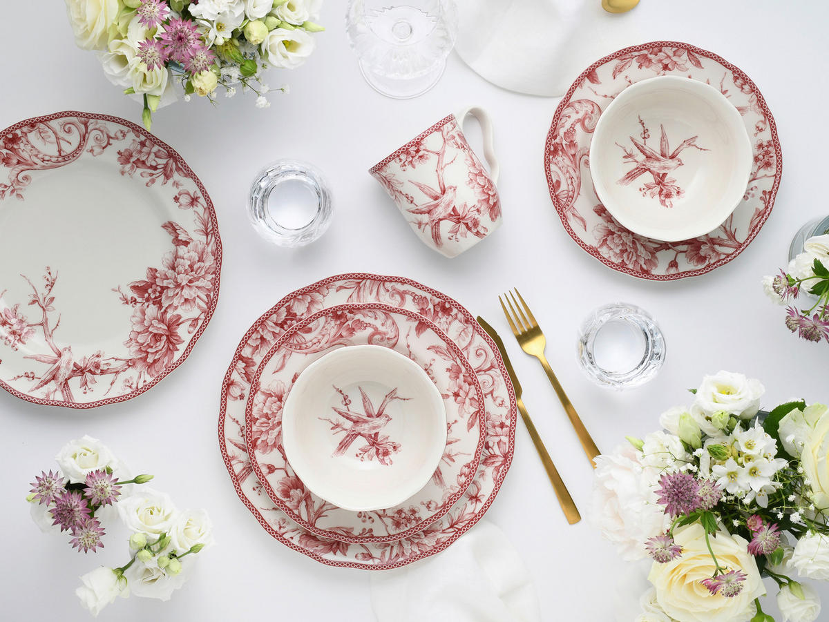 KOMBISERVICE Weiß, Bordeaux Adelaide Rot 16-teilig 4 Personen  - Bordeaux/Weiß, Basics, Keramik - Creatable