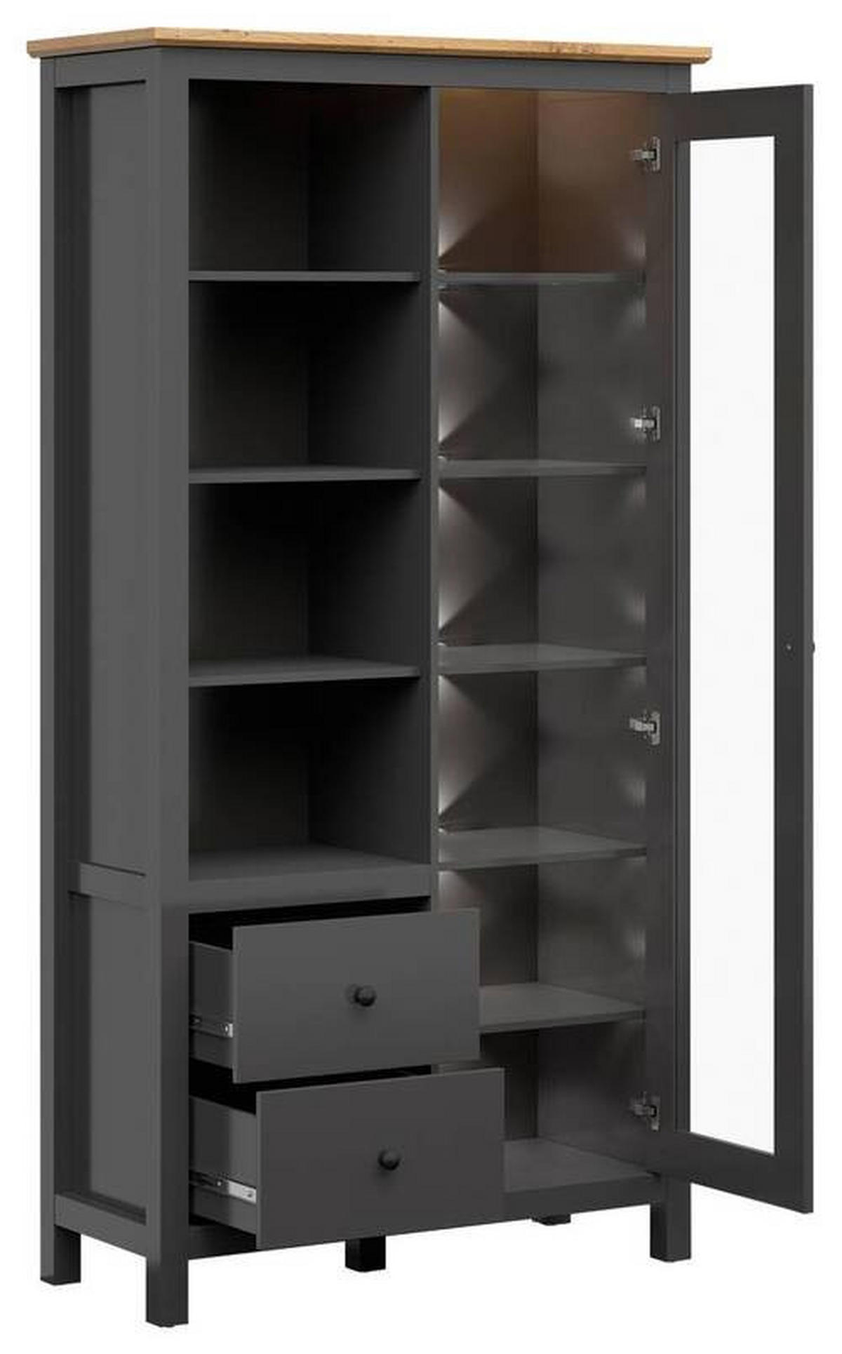 VITRINA 106/203/44 cm   - boje grafita/hrast Artisan, Design, staklo/drvni materijal (106/203/44cm)