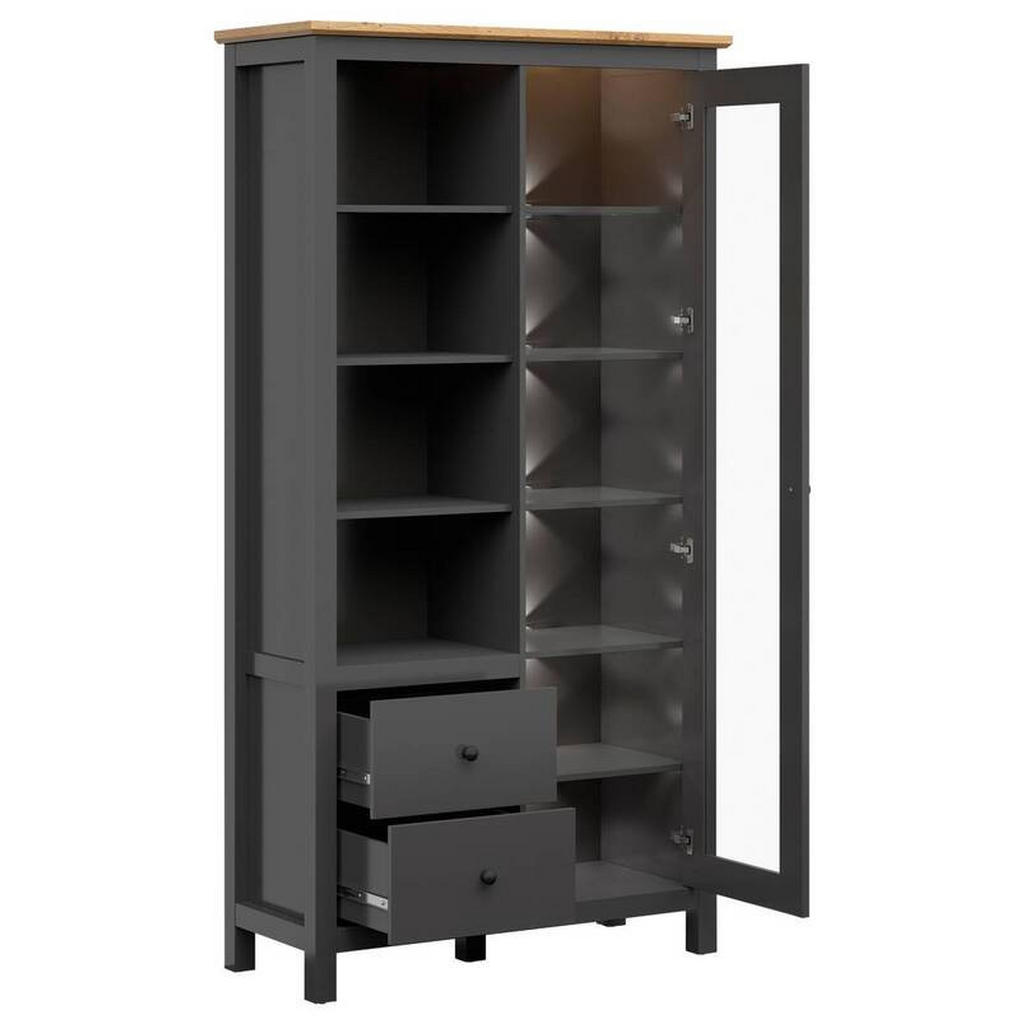 Thumbnail - Xxxl Vitrine, Graphit, Eiche Artisan, Glas, Holzwerkstoff, 8 Fächer, 2 Schubladen, 106x203x44 cm, Wohnzimmer, Wohnwände,...