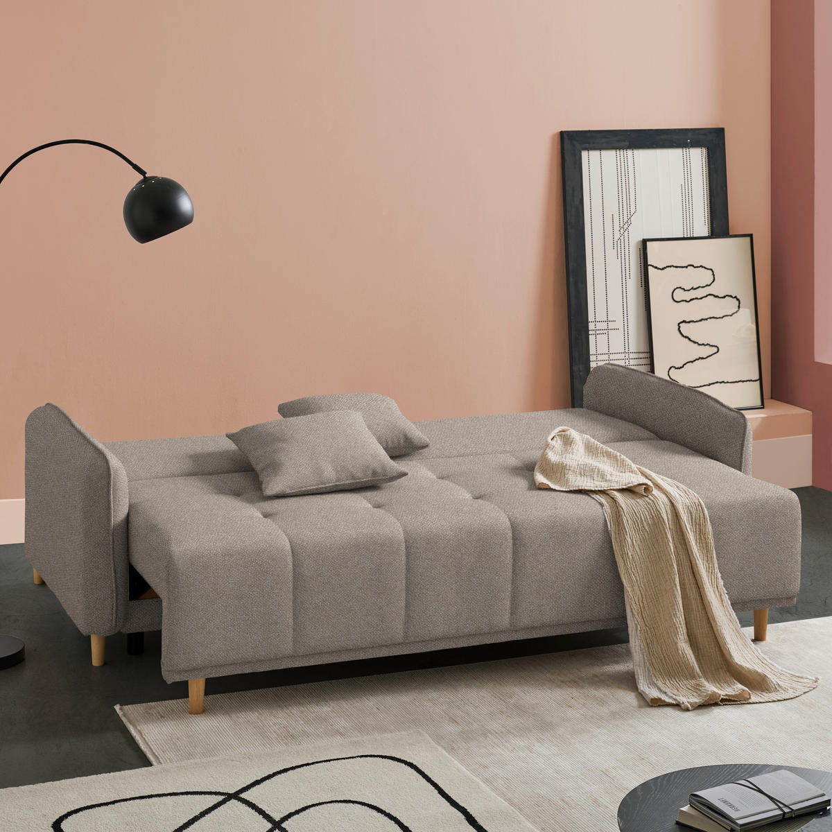 SCHLAFSOFA  in Struktur Hellbraun  - Hellbraun/Buchefarben, Design, Holz/Textil (217/97/101cm) - Carryhome