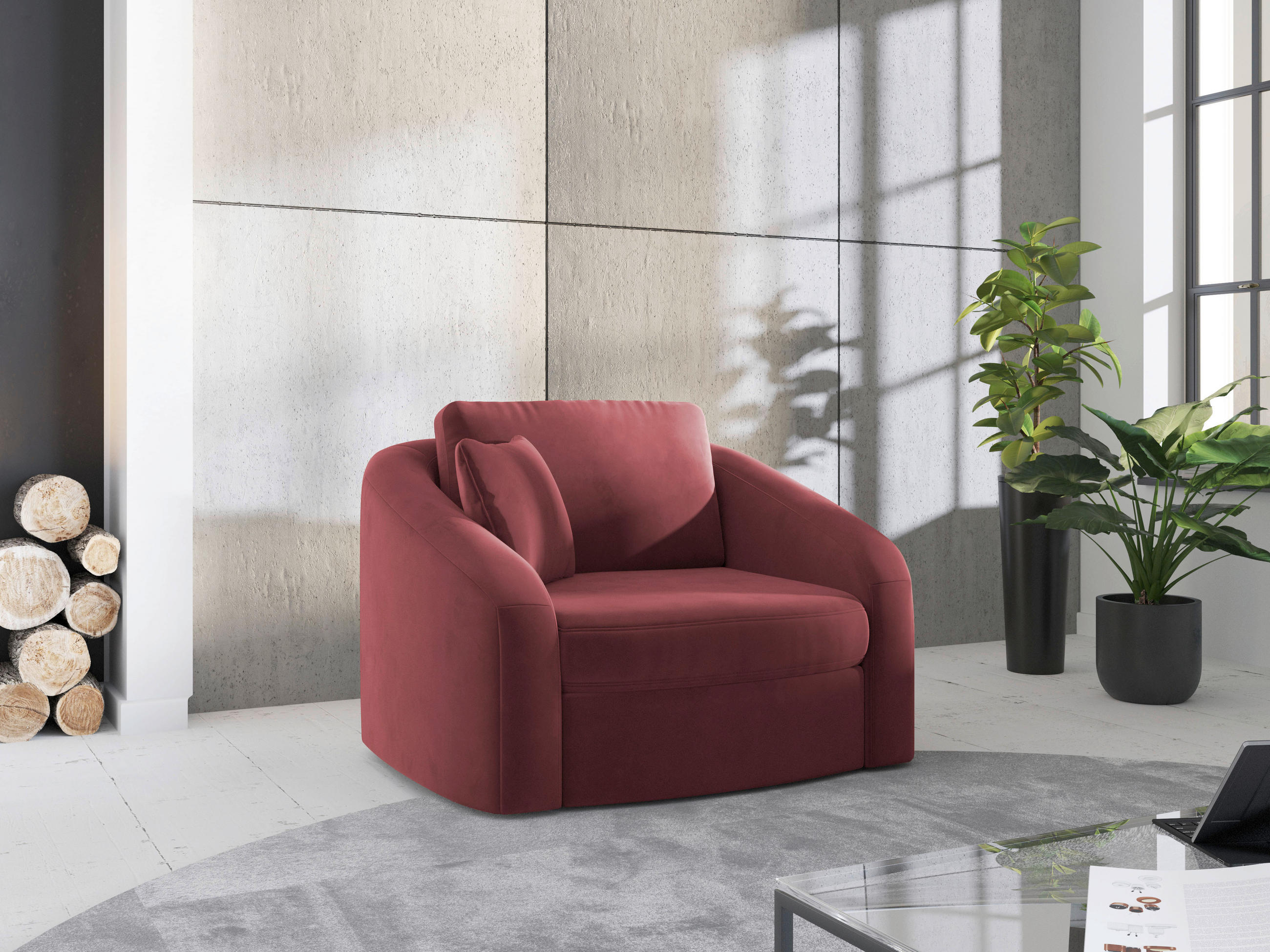 SESSEL in Samt Aubergine  - Aubergine/Schwarz, Modern, Kunststoff/Textil (116/88/104cm) - Sit & More