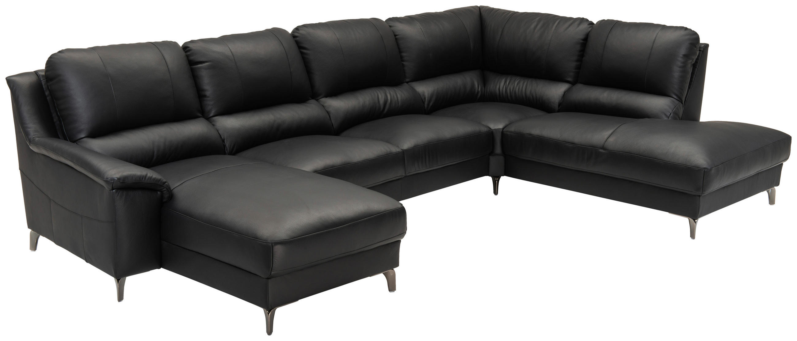 SOFFA i äkta läder svart  - svart, Klassisk, metall/läder (163/326/212cm) - Welnova