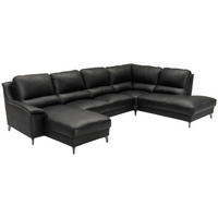 SOFA in Echtleder Schwarz  - Schwarz, Konventionell, Leder/Metall (163/326/212cm) - Livetastic