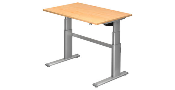 SCHREIBTISCH höhenverstellbar  - Silberfarben/Ahornfarben, Design, Holzwerkstoff/Metall (120/80/66-130cm) - Venda