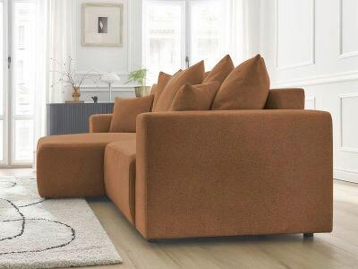 ECKSOFA Ottomane links  ATILLA Orange Flachgewebe  - Schwarz/Orange, MODERN, Kunststoff/Textil (149/244cm)
