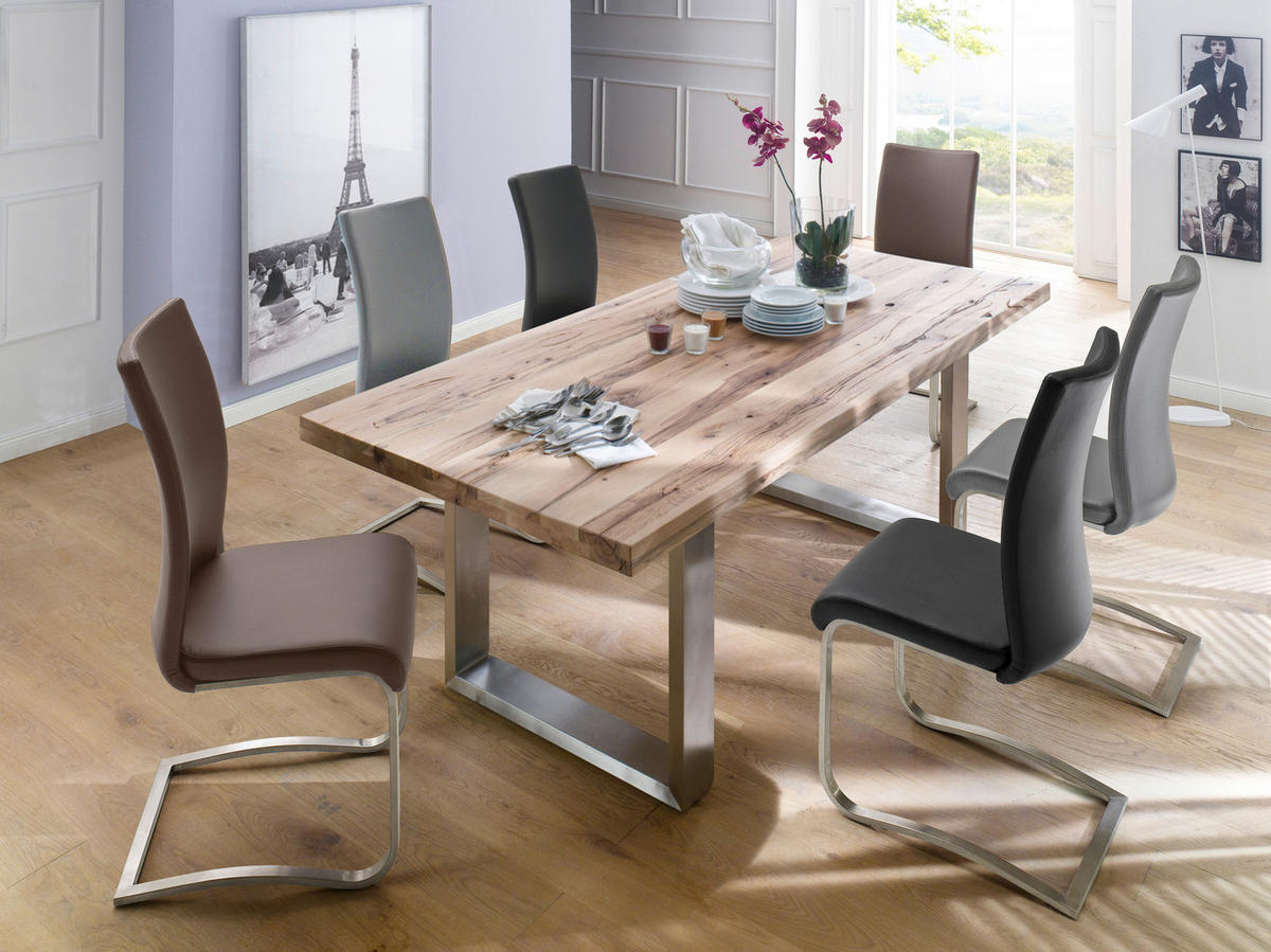 SCHWINGSTUHL  in Edelstahl Echtleder  - Edelstahlfarben/Grau, Design, Leder/Metall (43/103/52cm) - Livetastic