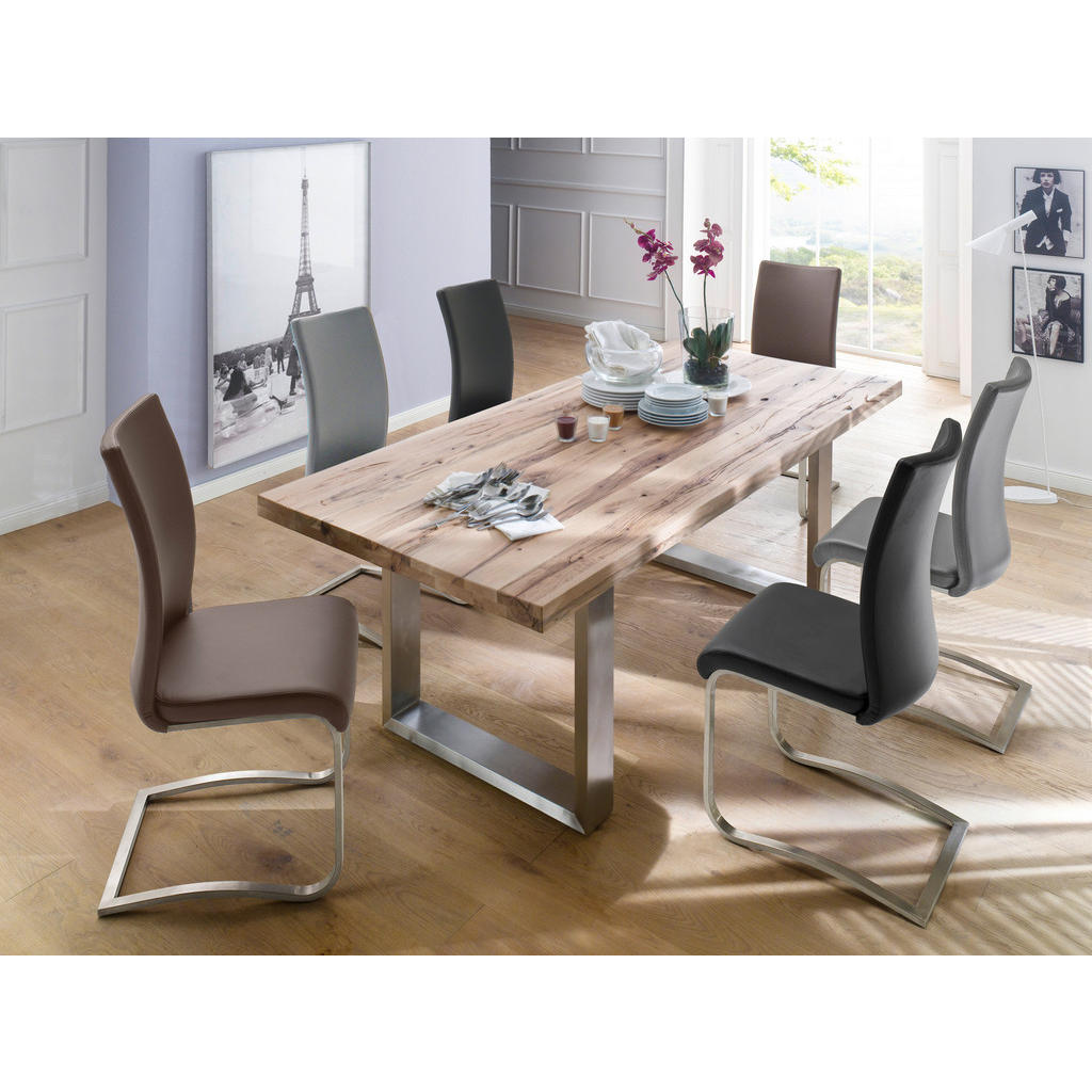 Thumbnail - Livetastic Schwingstuhl, Grau, Edelstahl, Metall, Leder, Echtleder, Rindleder, C-Form, 43x103x52 cm, Esszimmer, Stühle, ...