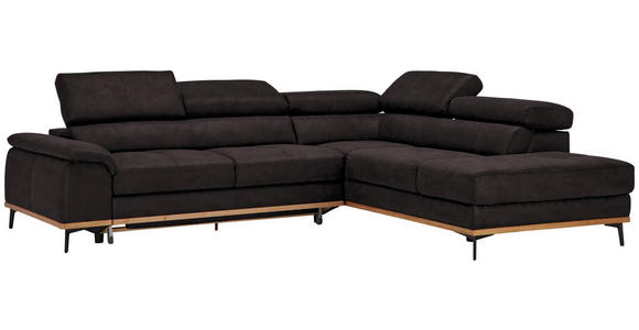 ECKSOFA in Lederlook Grau  - Schwarz/Grau, Natur, Holz/Textil (282/226cm) - Novel