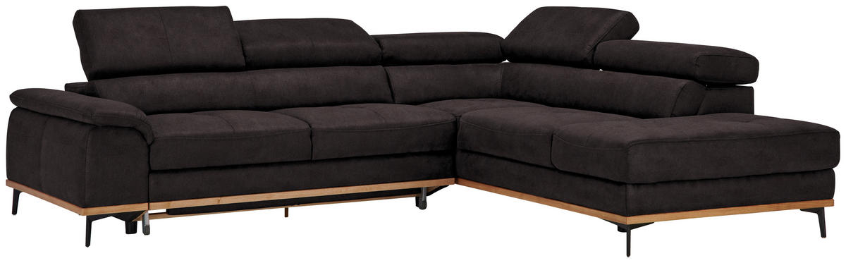 ECKSOFA in Lederlook Grau  - Schwarz/Grau, Natur, Holz/Textil (282/226cm) - Novel