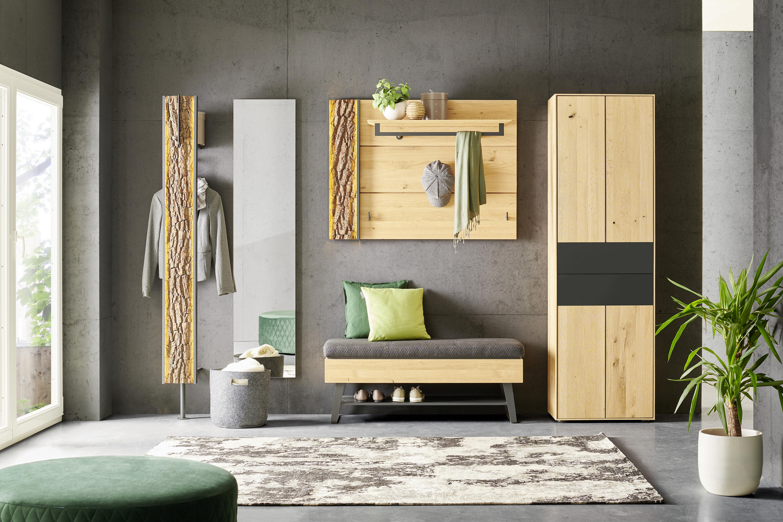 Thumbnail - Valnatura Garderobenbank, Anthrazit, Eiche, Holz, Metall, Textil, Kerneiche, vollmassiv, Füllung: Schaumstoff, 118x48.5x...