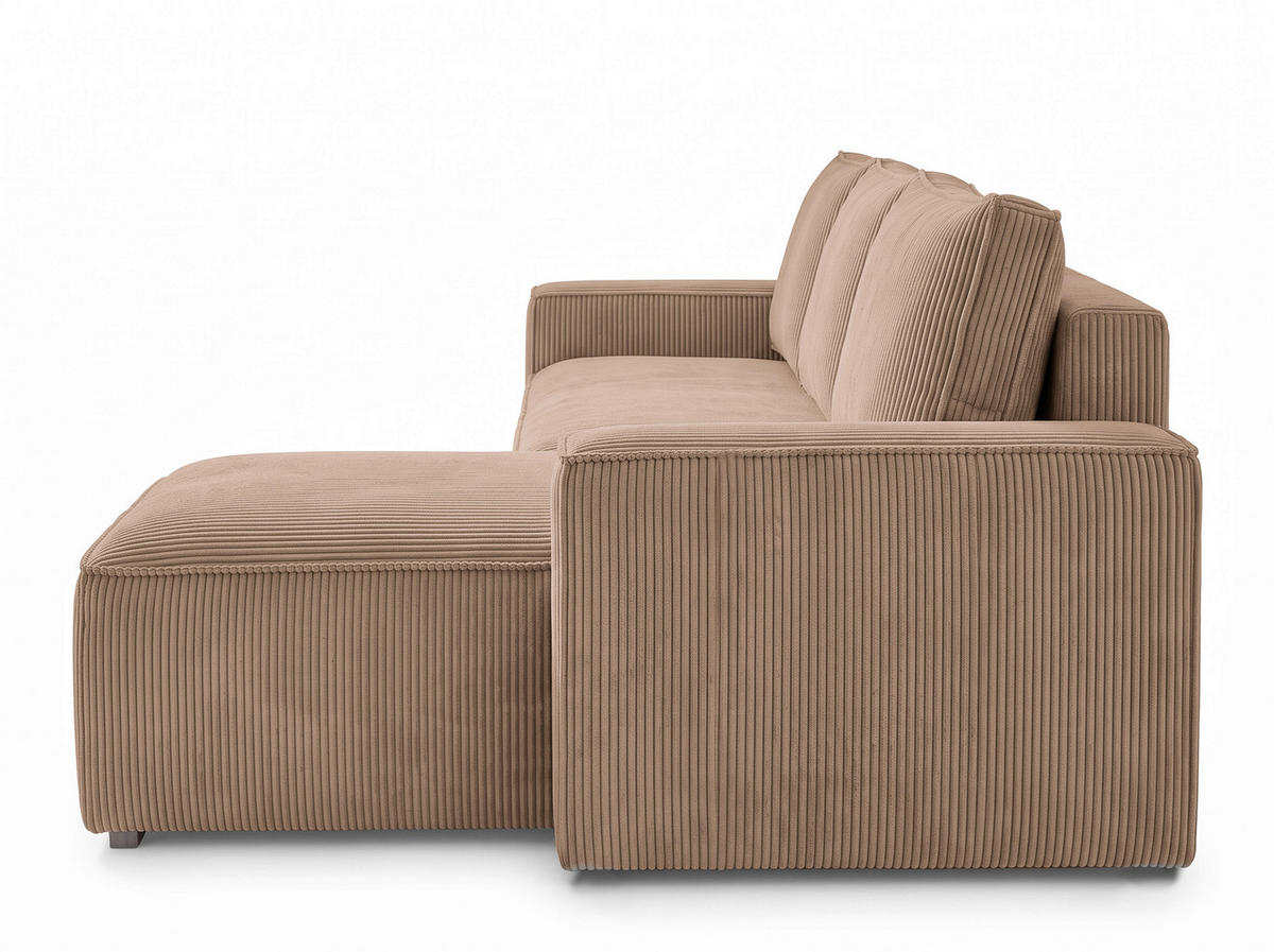 ECKSOFA Hellbraun Cord Rückenkissen, Bettkasten, Schlaffunktion, Rücken echt, Liegefläche im Originalstoff  - Hellbraun/Schwarz, MODERN, Kunststoff/Textil (232/140cm) - Xora