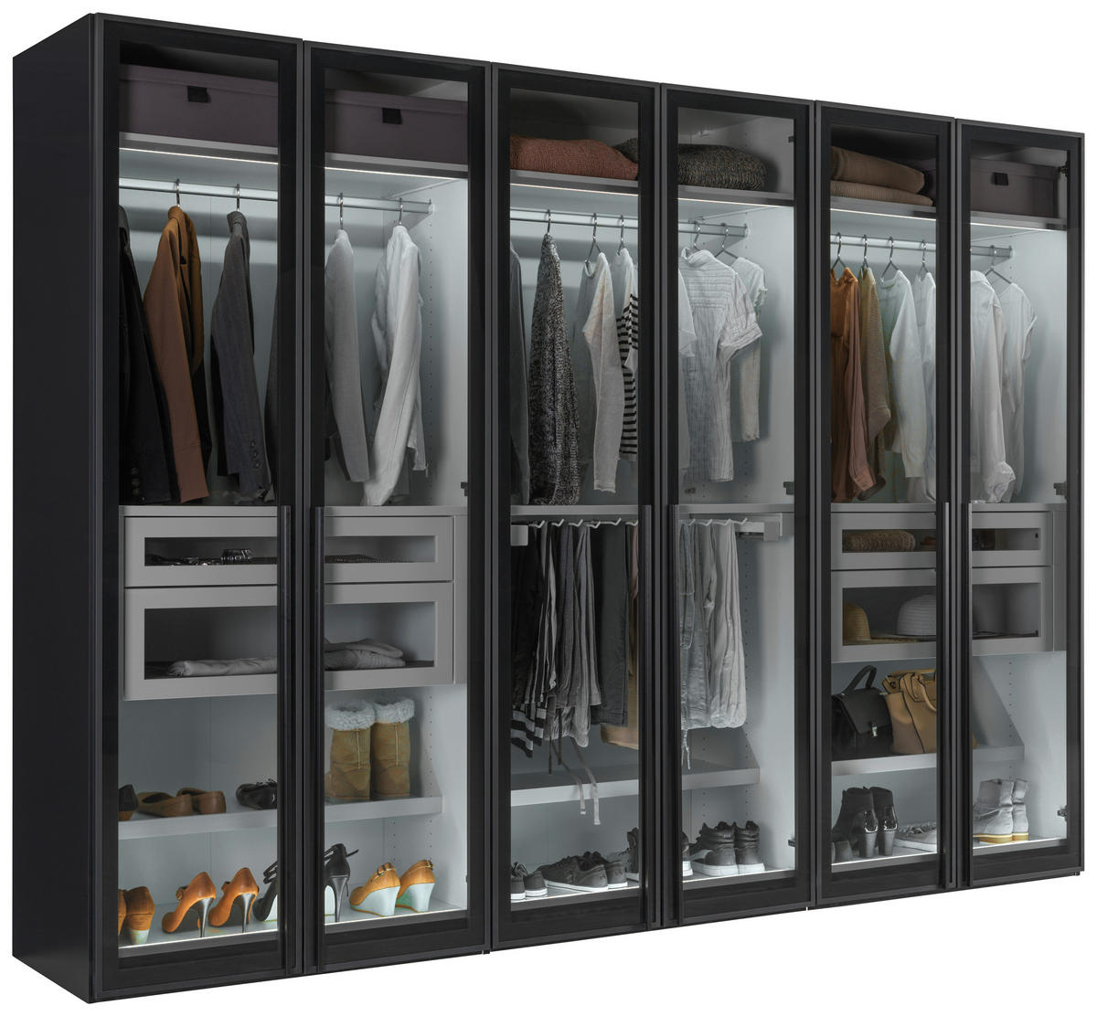 DREHTÜRENSCHRANK  in Schwarz  - Silberfarben/Schwarz, Design, Glas/Holzwerkstoff (303/220/59cm) - Jutzler